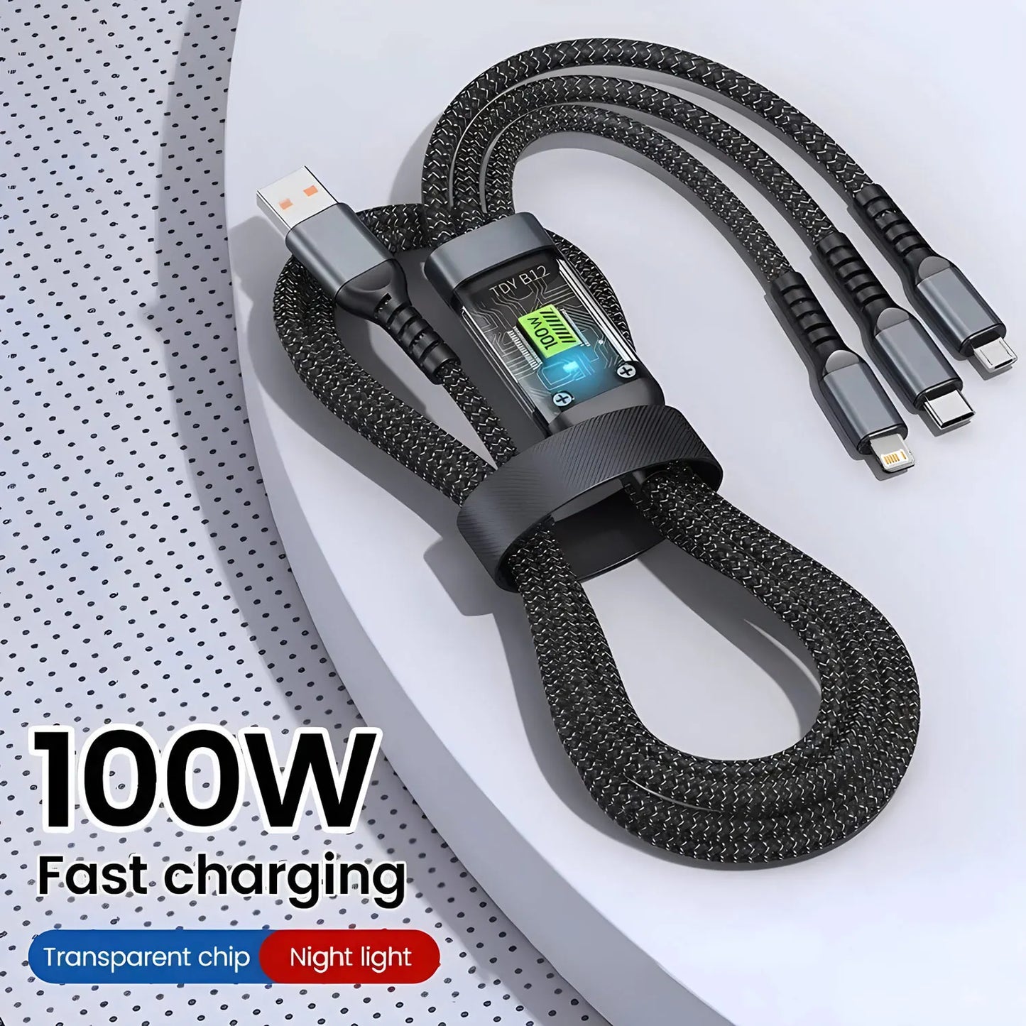 Câble de charge rapide 100W, câble multi-chargeur en Nylon tressé, USB Multiple universel 3 en 1, adaptateur de cordon de charge avec Micro type-c