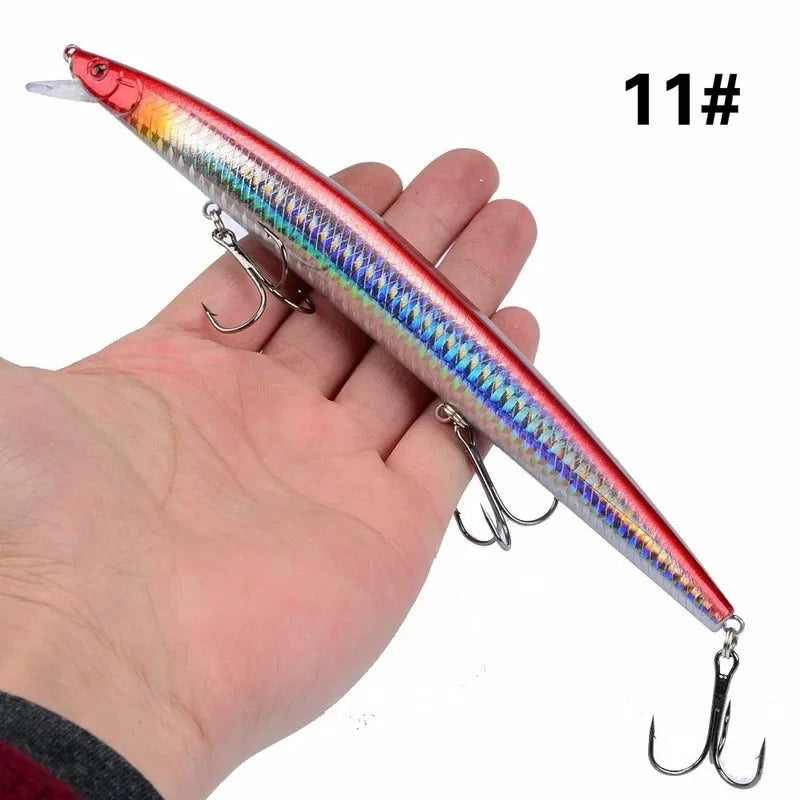 Leurre de pêche au vairon en plastique, appât Éldur, manivelle laser, gros faux poissons, appâts de pêche en mer, 16 couleurs, 18cm, 24g