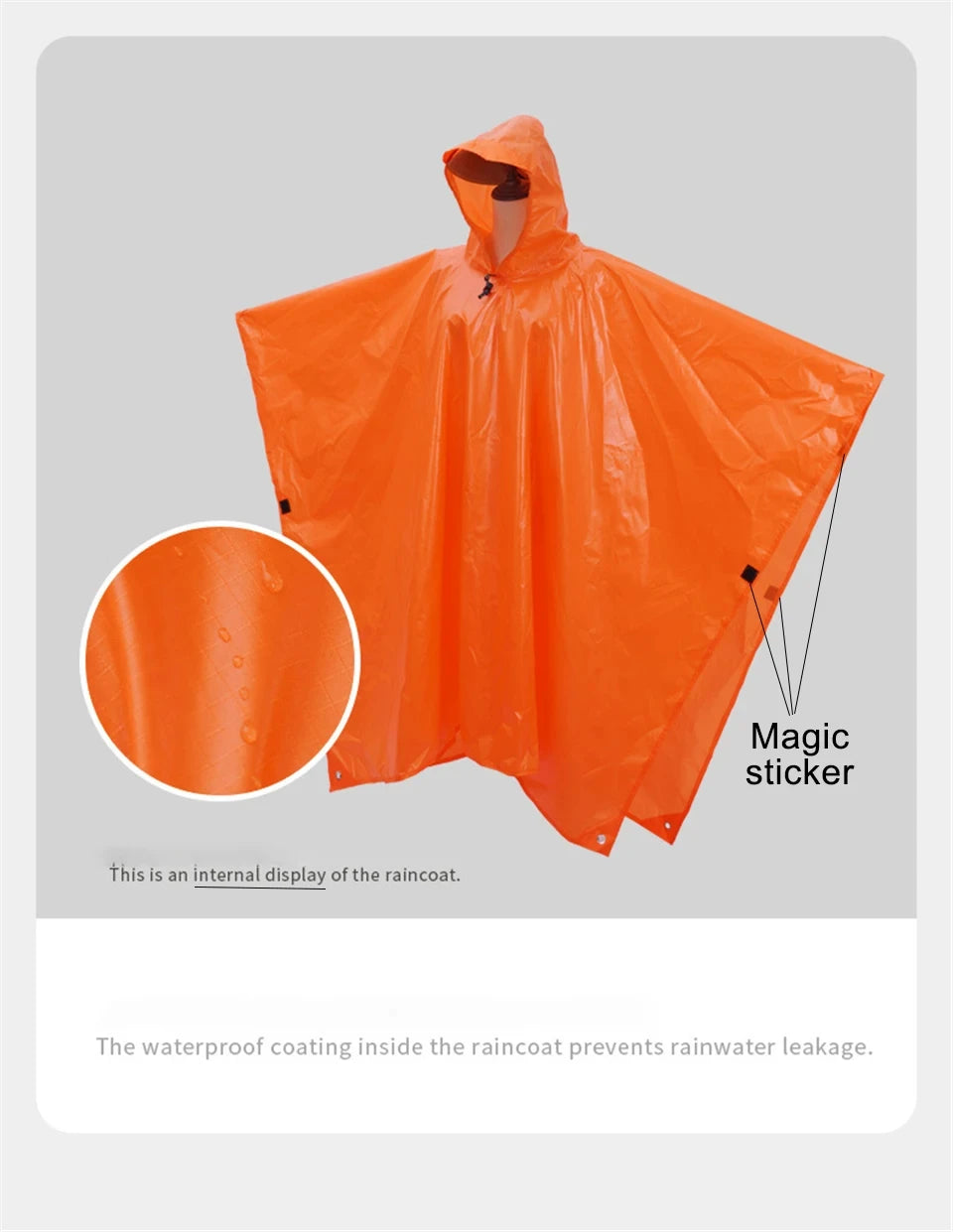 Manteau imperméable d'extérieur 3 en 1, manches longues à capuche, Poncho de pluie imperméable pour moto, Camping, randonnée, voyage, tente