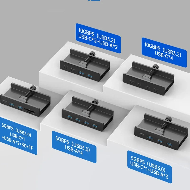 Abrazadera de concentrador USB de 10 Gbps, adaptador divisor USB3.2/3.0/2.0, estación de acoplamiento externa de múltiples clips para iMac Macbook Lenovo, accesorios para computadora de escritorio