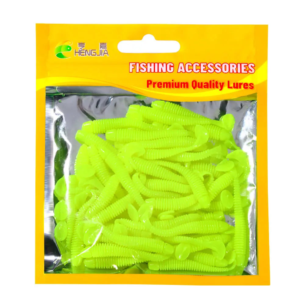 Hengjia 10-50pcs/lot 4.5CM Small Soft Silicone T-Tail Worm Swimbait Lure Fishing Tackle for Carp Black-bass Pike