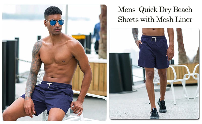 Maillot de bain pour hommes avec doublure en maille poches latérales short de plage solide séchage rapide léger cordon de serrage short de bain maillot de bain d'été