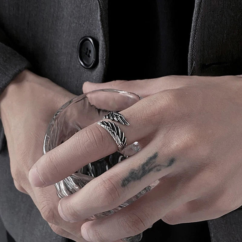 2Pcs Vintage Rings for Men Women Bat Wing Demon Eye Hip Hop Adjustable Retro Silver Color Daily Party Jewelry