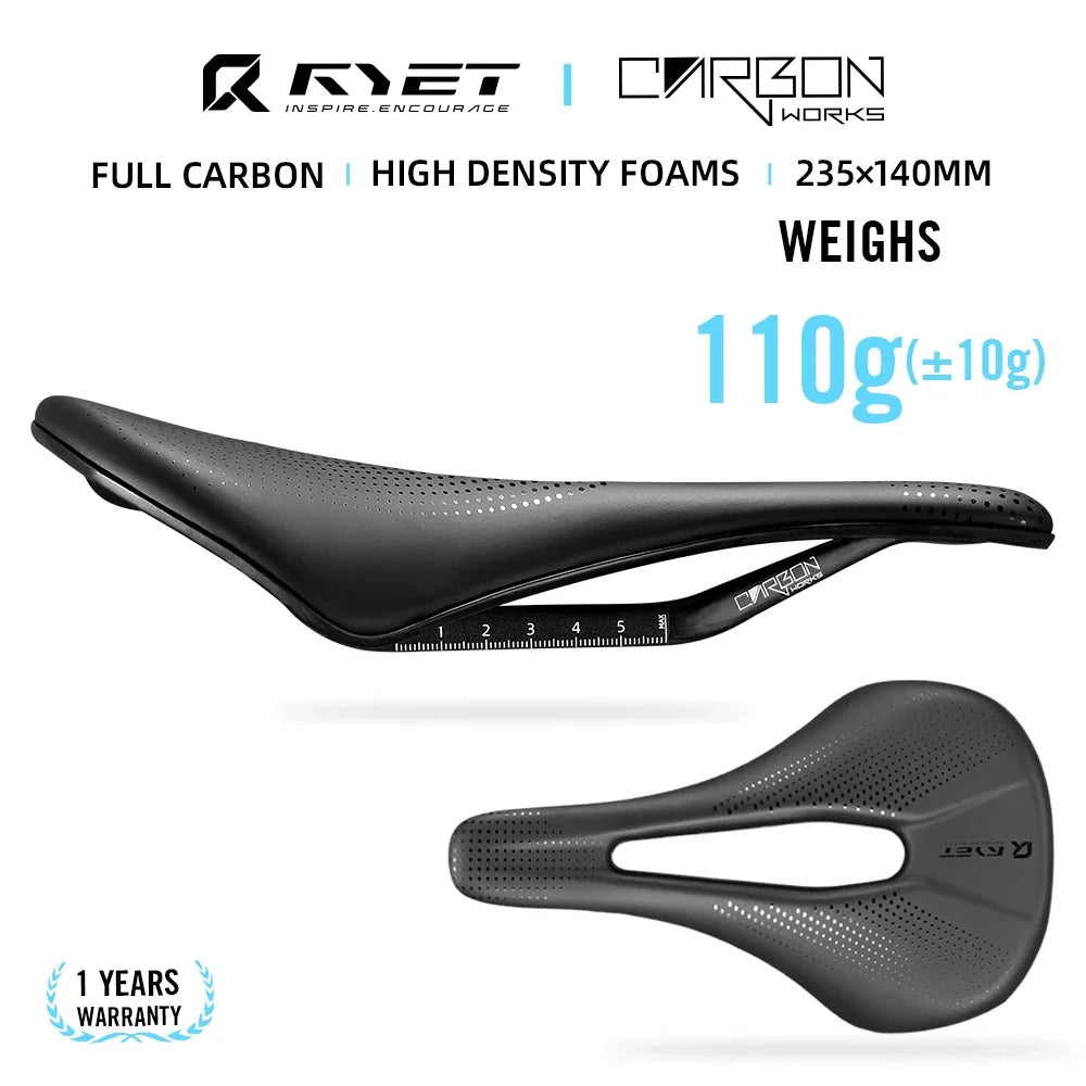 Selle vélo carbone 3D imprimée 140mm — rail rond, super légère, route, VTT, course