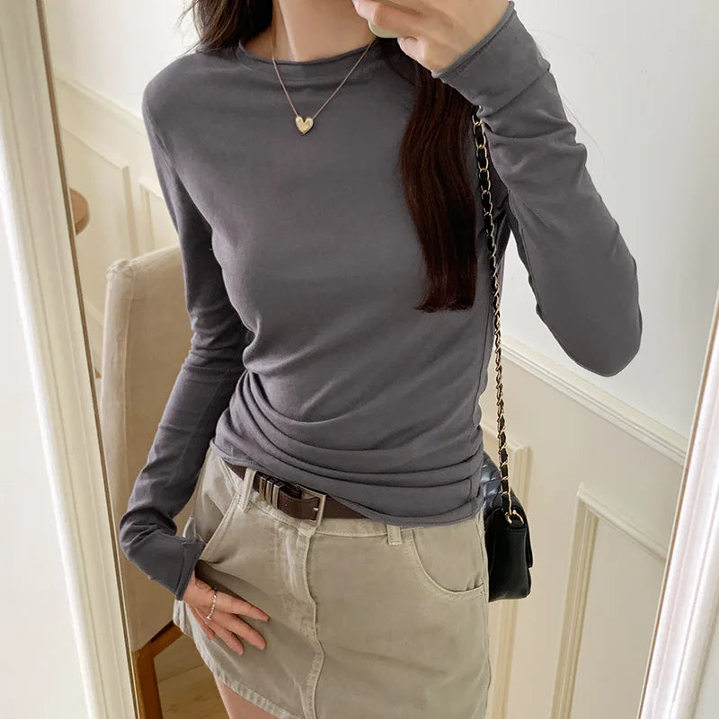 T-Shirt Manches Courtes Col Rond Femme — Streetwear Décontracté Printemps Automne