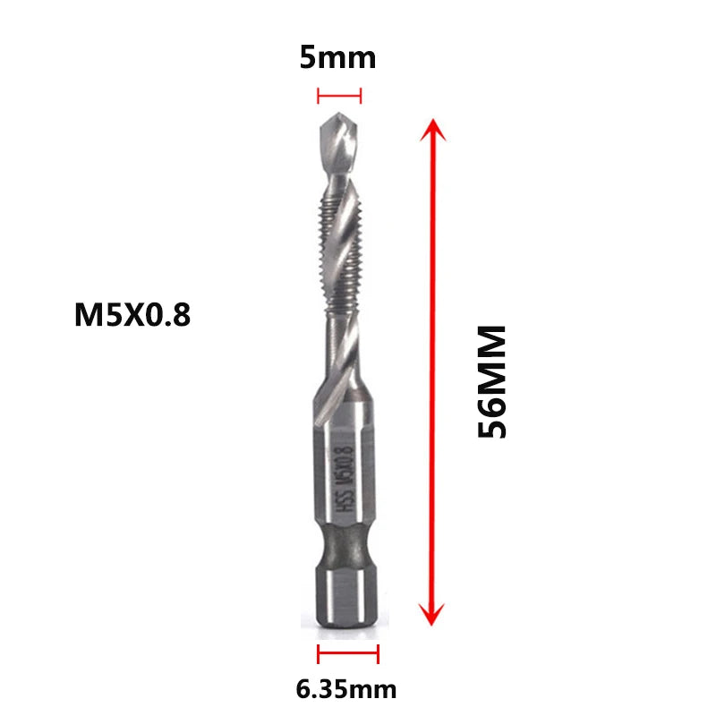 Forets tarauds plaqués titane tige hexagonale HSS — M3, M5, M6, M8, M10, outils à main