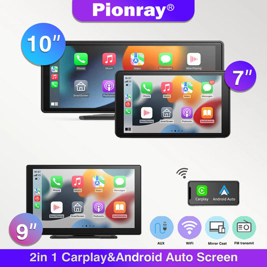 Pantalla Carplay para coche, Carplay inalámbrico portátil de 10" y Android Auto, receptores de audio estéreo para coche con enlace espejo y navegación GPS