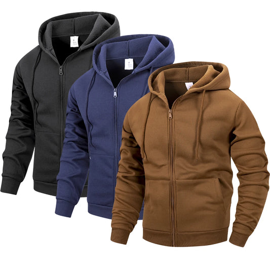 Veste à capuche zippée pour hommes, sweat-shirt à capuche pour sport en plein air, quotidien, basique, décontracté, automne hiver, veste Cardigan