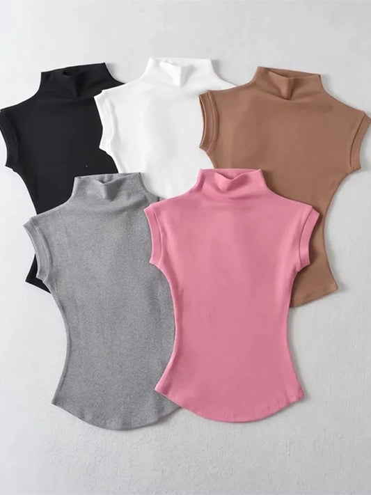T-Shirt Col Roulé Sans Manches Femme — Coupe Ajustée Streetwear Été