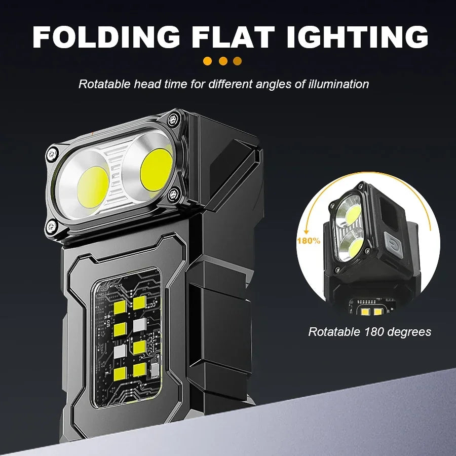 MINI lampe de poche LED Rechargeable par USB, lampe de poche Portable à aimant arrière, lanterne de Camping Super brillante, lumière de secours COB latérale