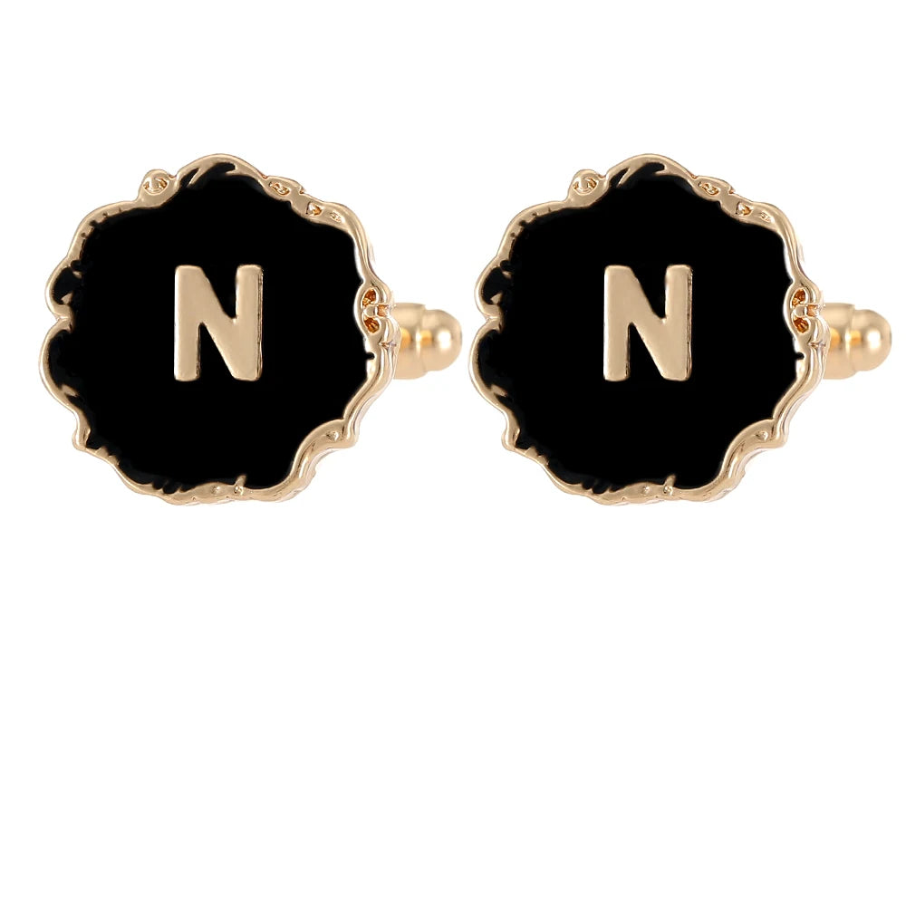 Boutons de manchette classiques pour hommes, 26 lettres initiales de l'alphabet, A B C D E F G H I J K L M N O P Q R S T U, bouton à manches V W X Y Z