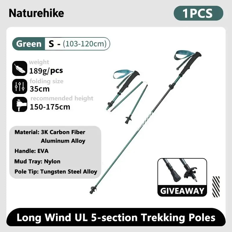Naturehike bâtons de Trekking en Fiber de carbone 5 Sections bâtons d'escalade pliants portables randonnée en plein air bâtons de marche pliables