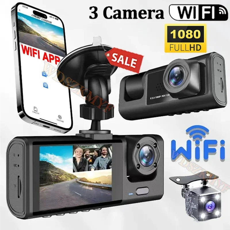 Dashcam WiFi 3/2 Objectifs 1080P — Vision Nocturne Avant Arrière Enregistreur