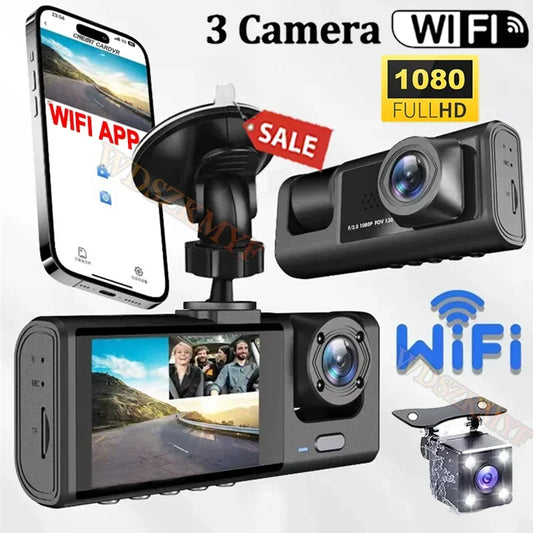 Dashcam WiFi 3/2 Objectifs 1080P — Vision Nocturne Avant Arrière Enregistreur