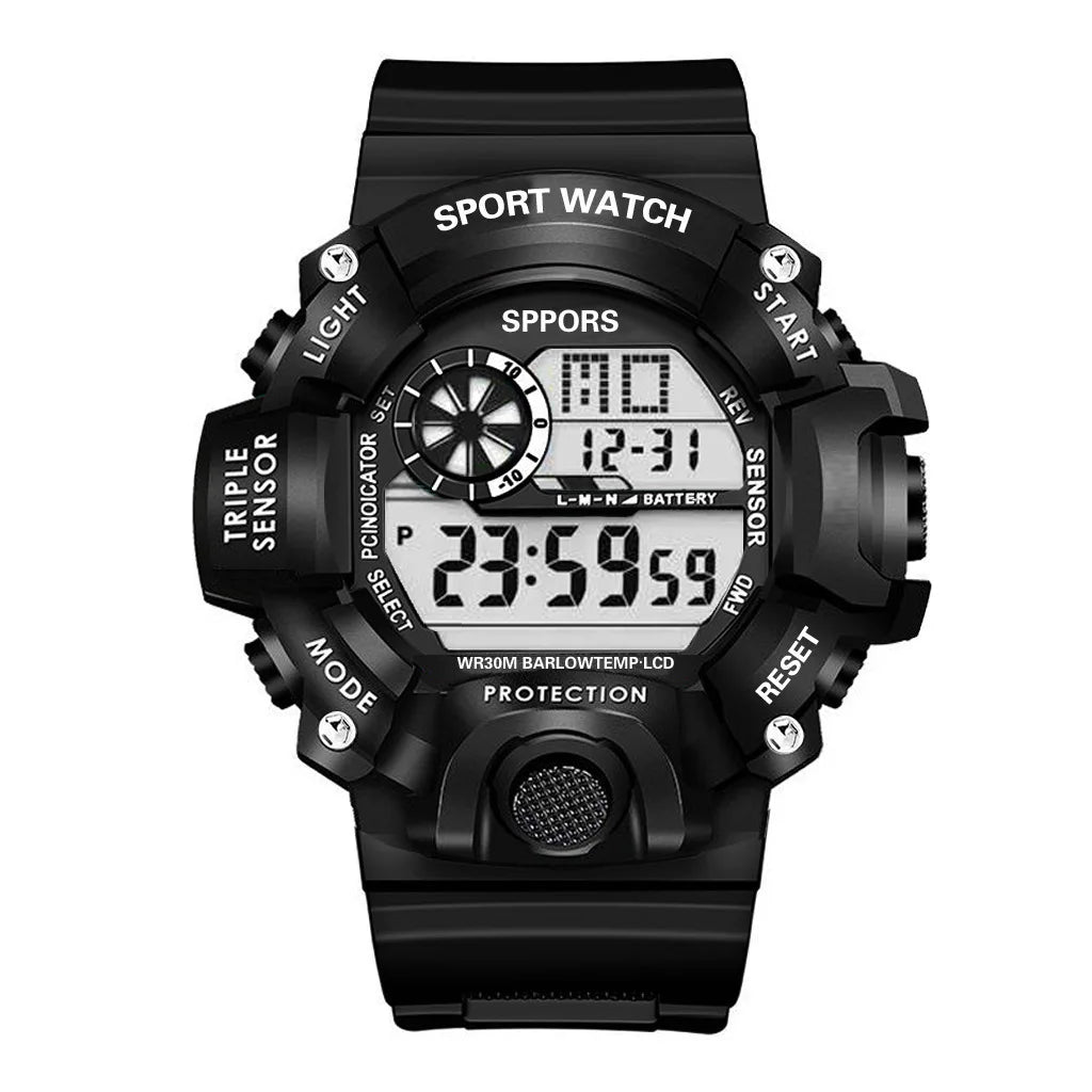 Reloj de pulsera deportivo electrónico de moda para hombre, esfera grande multifuncional impermeable, alarma luminosa, reloj militar para niños y hombres