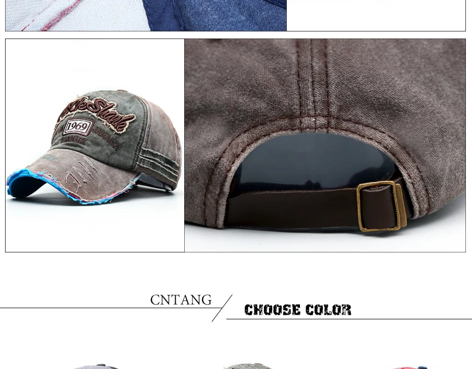 Casquette de baseball vintage lavée en coton — snapback, broderie, décontracté, unisexe