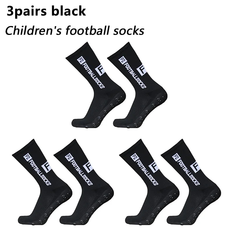 Chaussettes de Football Enfant Antidérapantes Silicone — Lot de 3 Paires, Jusqu’aux Genoux