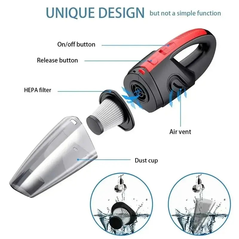 Portable Cordless Car Vacuum Cleaner, Powerful Suction, Rechargeable, Fast Charging, for Car, Home, Pet Hair