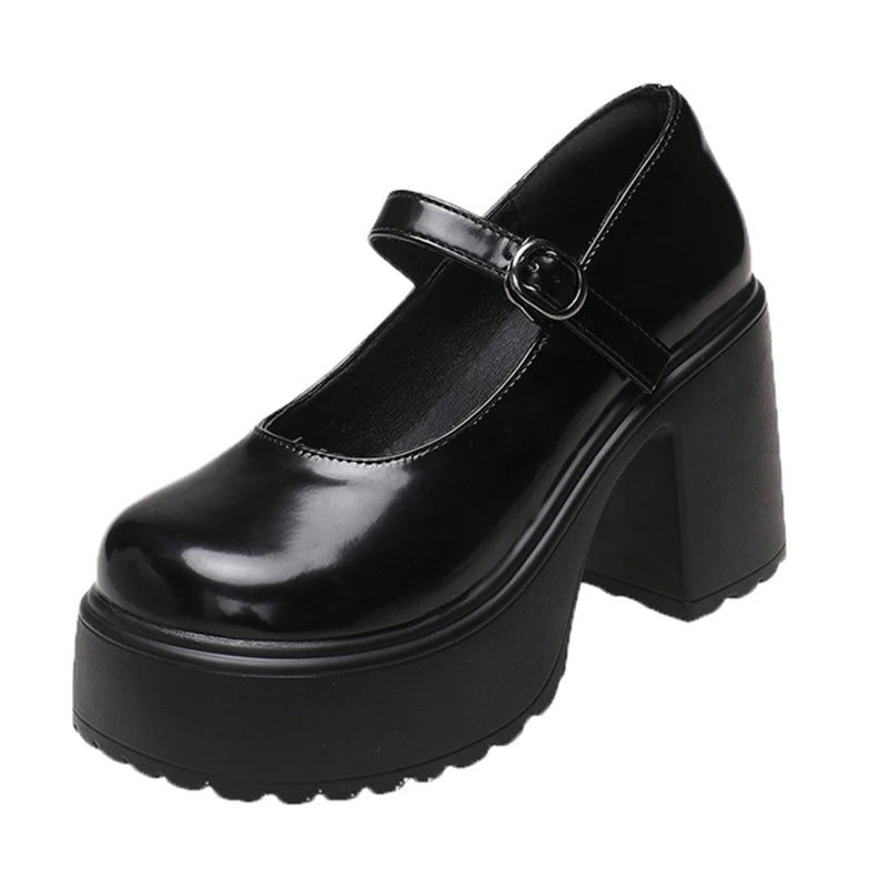 Chaussures Mary Jane noires à talons très hauts pour femme 2026, escarpins gothiques à plateforme épaisse, grande taille, avec boucle de cheville, chaussures de soirée Lolita 42