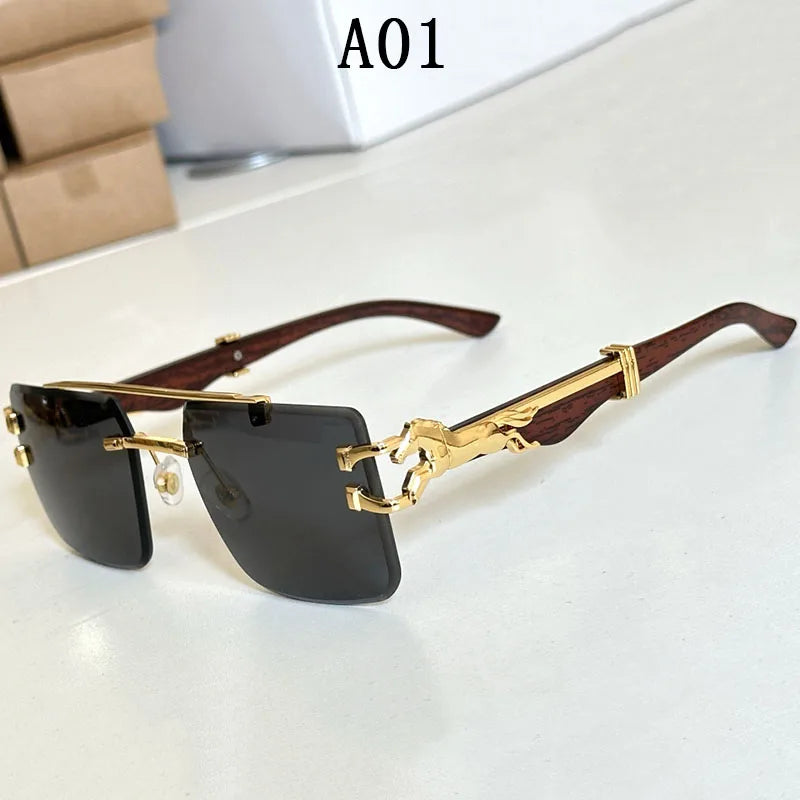Luxury Rimless Square Sunglasses for Women and Men, Vintage Fashion Gafas De Sol Hombre, 2024