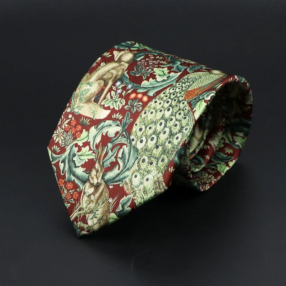 Men's Vintage Digital Print Ties, Floral Pattern, Artificial, Forest, Soft, Retro, Casual, Accessory, 8cm