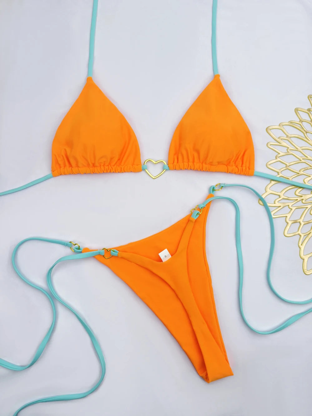 Ensemble bikini sexy dos nu couleur unie taille basse pour femme, maillot de bain deux pièces triangle string brésilien