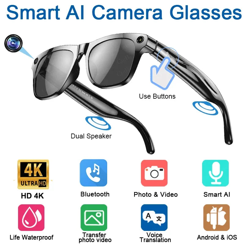 Lenovo HD 4K AI Smart Glasses ChatGPT 100MP Camera Bluetooth Call 260Mah Battery Music Voice Assistant Control Smart Glasses