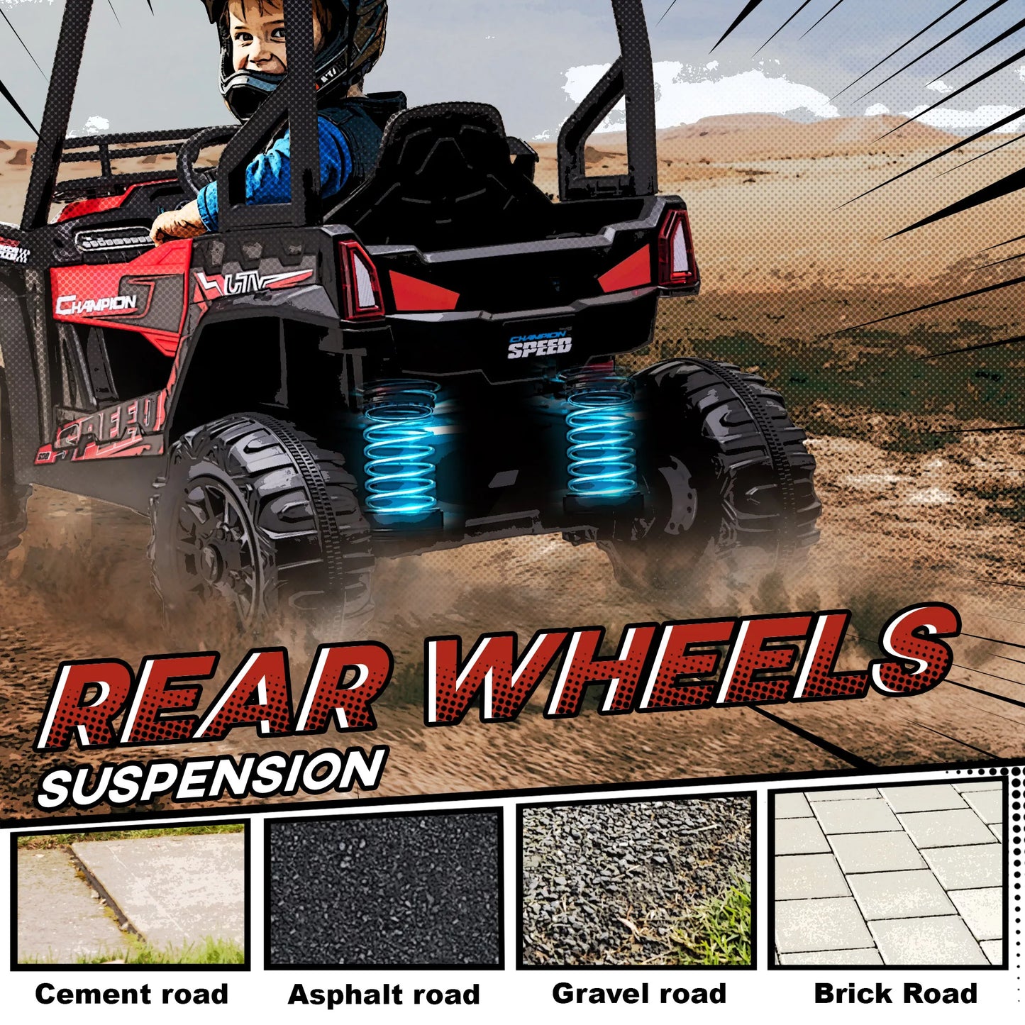 Voiture ATV Électrique Extérieur Enfants — Suspension Réelle Télécommande Rouge