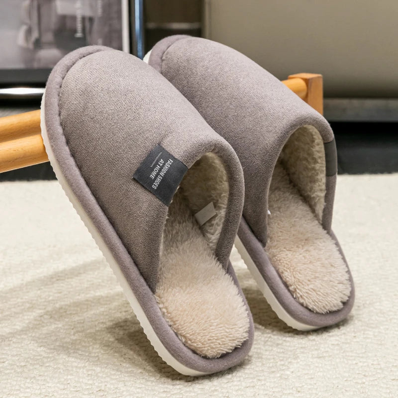 Pantuflas cálidas de invierno para hombre, zapatos antideslizantes suaves y cómodos de tacón plano para casa, pantuflas de felpa para dormitorio, zapatos de mujer para casa.