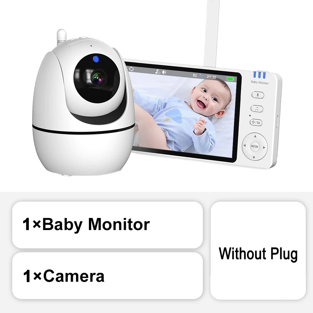 5-inch Video Baby Monitor with Camera, PTZ Zoom, Security Protection, Surveillance Cameras, Temperature Sensor, Lullaby