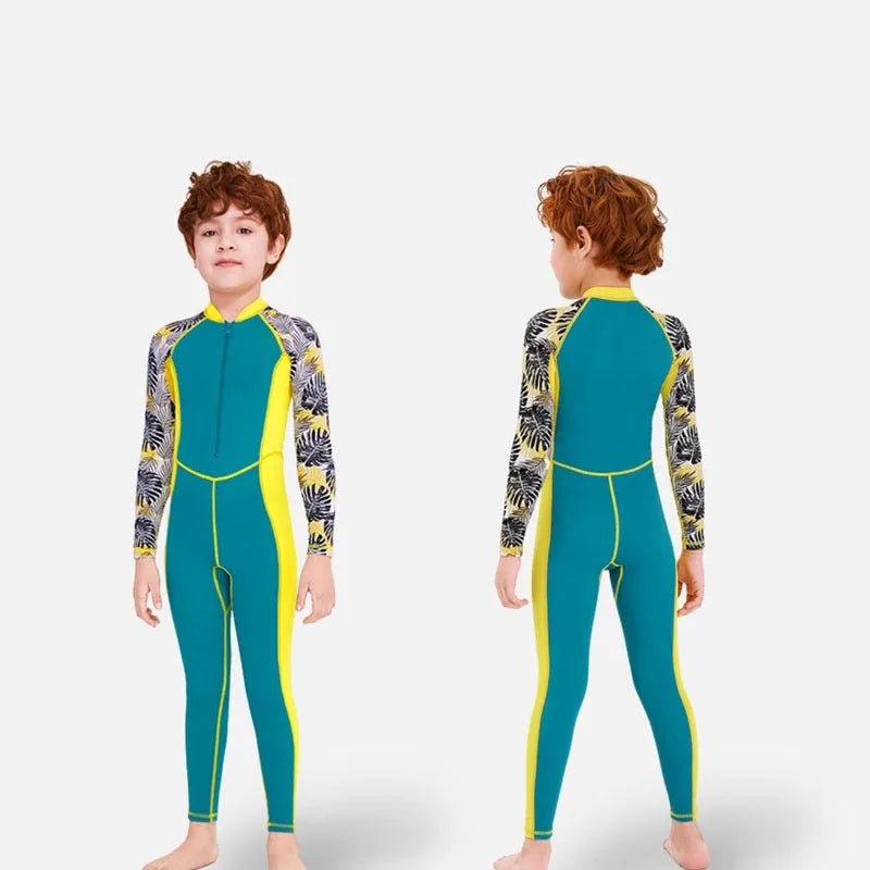 Maillots de bain une pièce pour enfants, maillot de bain pour garçons, manches longues, Protection solaire (y compris les bonnets de bain)