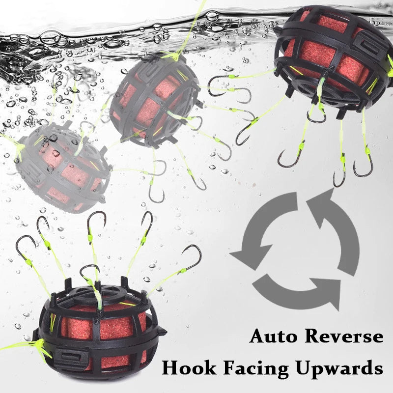 Inverted Bottom Bait Cage, String Hook, Anti-Bottom Fishing Bait Cage, 6 Hooks, PE Line, Group Feeder, Sinkers, Freshwater Fishing