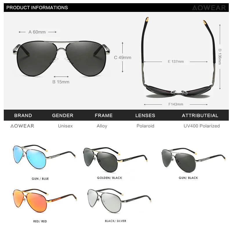 AOWEAR Men's Aviator Sunglasses Men Mirror Polarized Sunglasses for Men HD Driving Pilot Sunglasses Men's Sunglasses