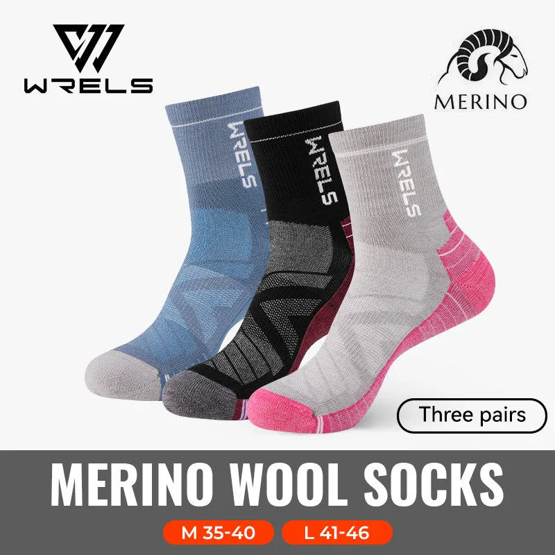 WRELS 1/2/3 paires chaussettes en laine mérinos thermique chaud hiver haute élastique épais chaussettes de randonnée Absorption d'humidité chaussettes de sport en laine