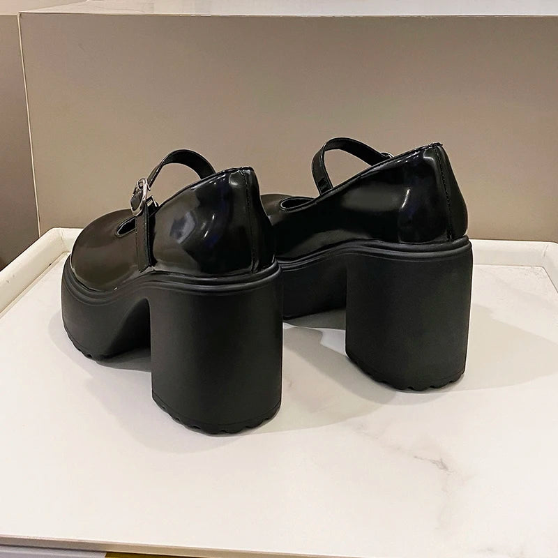 Chaussures Mary Jane noires à talons très hauts pour femme 2026, escarpins gothiques à plateforme épaisse, grande taille, avec boucle de cheville, chaussures de soirée Lolita 42