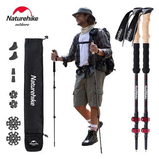 Naturehike baton de randonnée 2 pièces baton telescopique Fibre de carbone baton de marche randonnée léger accessoir randonnee Bâton d'escalade canne telescopique baton marche nordique carbone canne pliable randonnée