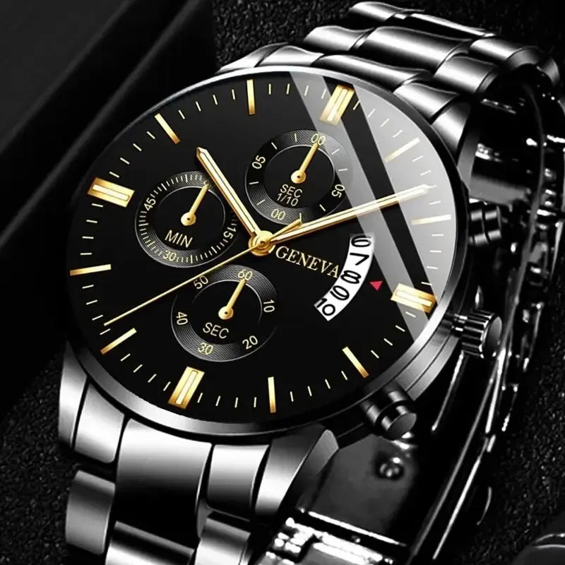 Montre Quartz Acier Inoxydable Homme — Calendrier Affaires Bracelet