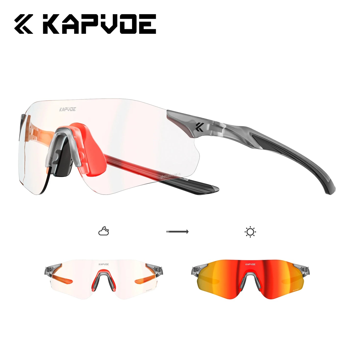 Lunettes de cyclisme et de course photochromiques Kapvoe, pour hommes et femmes, lunettes de soleil pour vélo de route, protection UV400, lunettes de sport pour la conduite
