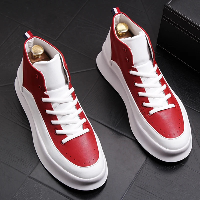 Men's Designer Red White Cowhide Leather Boots Beautiful Flats Platform Ankle Boot Botas Masculinas Men's Shoes