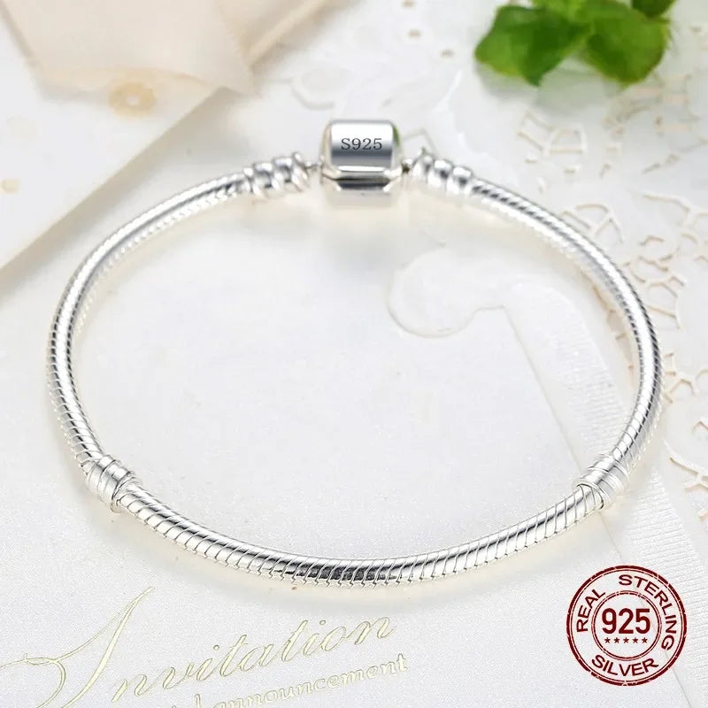Joyas finas originales hechas a mano, Pulsera de abalorios de plata de ley 925, suave y lisa, de hueso de serpiente, para mujeres