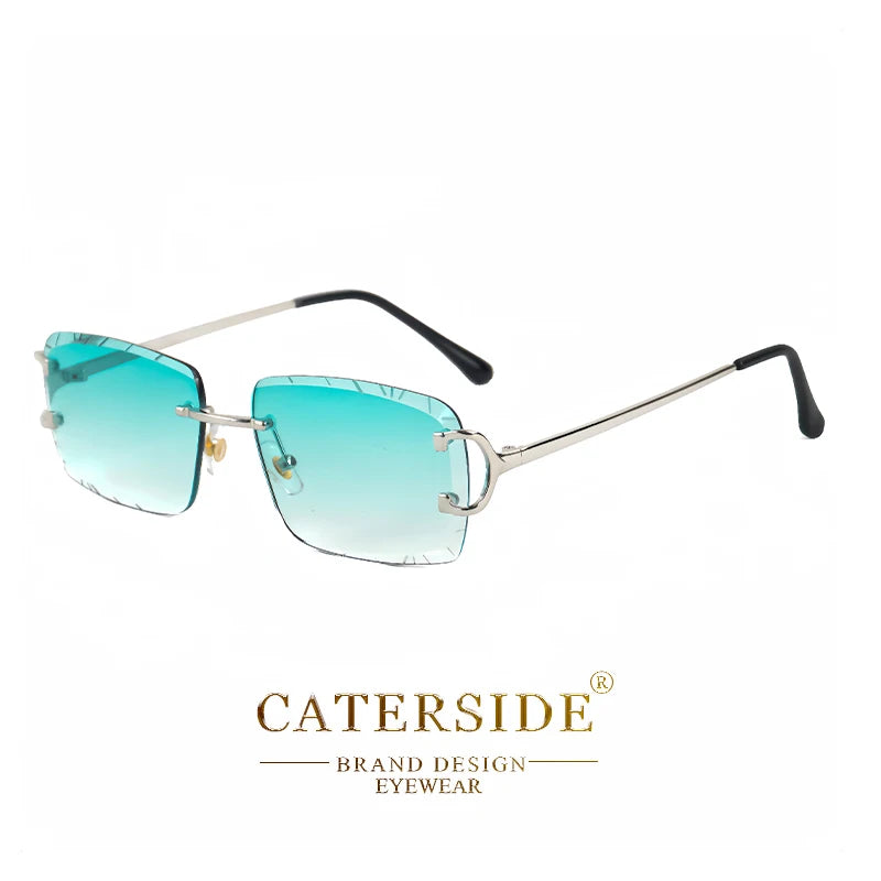 Lunettes de soleil carrées sans monture dégradé — métal, punk, UV400, homme et femme