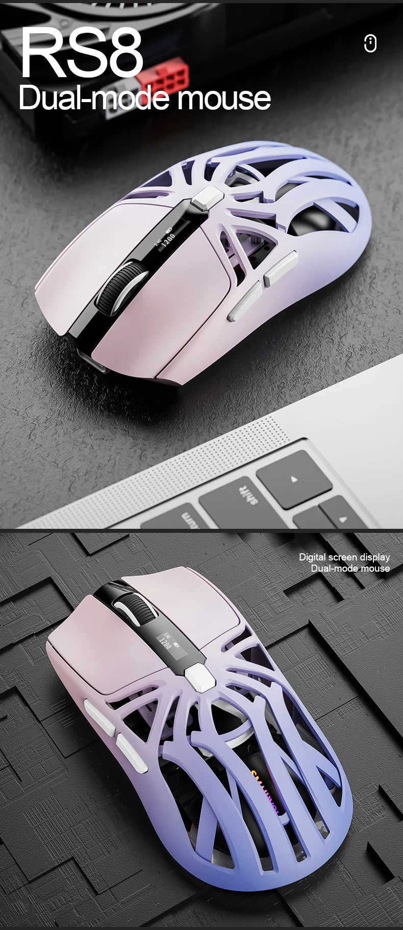 SmailWolf RS8 Bluetooth sans fil 2.4g souris de jeu triple mode léger e-sports jeu 1K taux de retour 10000DPI ordinateur