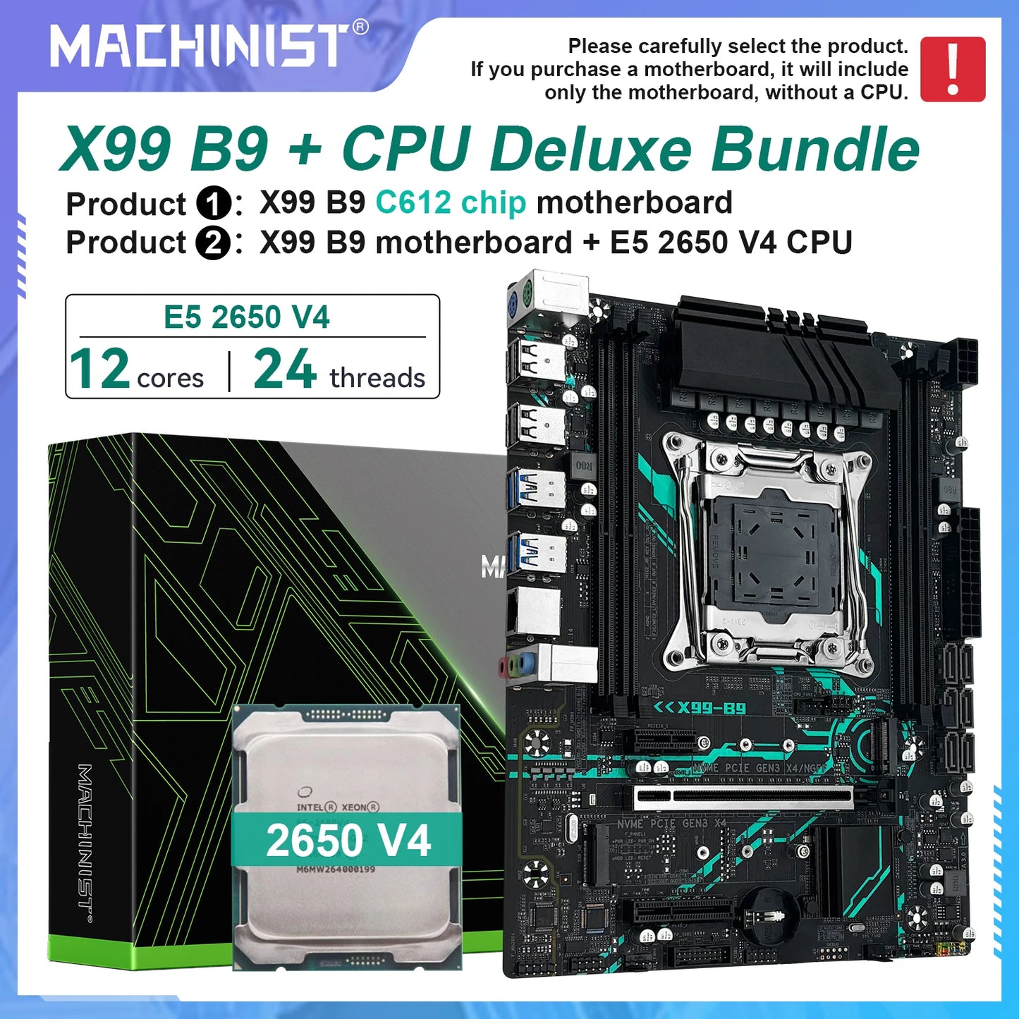 Carte mère MACHINIST X99 B9 LGA2011-3, kit Xeon E5 2650 V4, processeur compatible DDR4 RAM M.2 NVME SATA M-ATX pour ordinateur de jeu