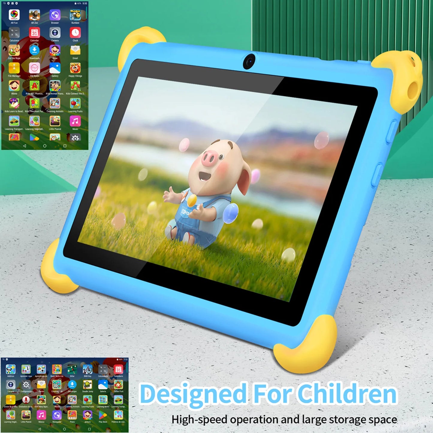 Tableta infantil de 7 pulgadas 5G con diseño de dibujos animados, PC de aprendizaje y educación Android con funda a prueba de niños, tableta de 4000 mAh