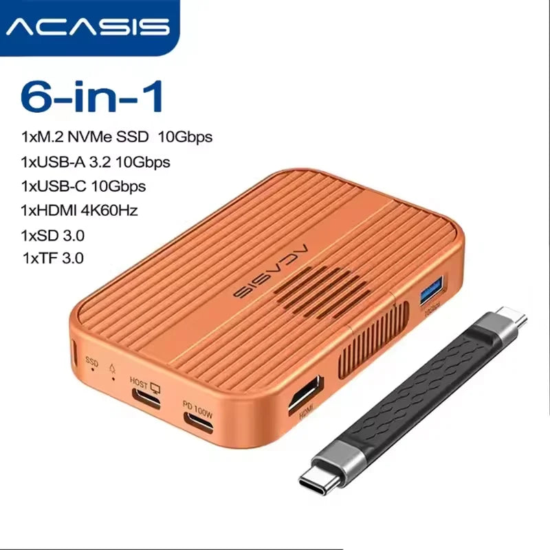 Boîtier SSD NVMe M.2 magnétique Acasis 10 Gbit/s et station d'accueil USB-C TF/SD 3.0 4K 60 Hz pour iPhone 17/17 Pro/iPhone 16/16 Pro