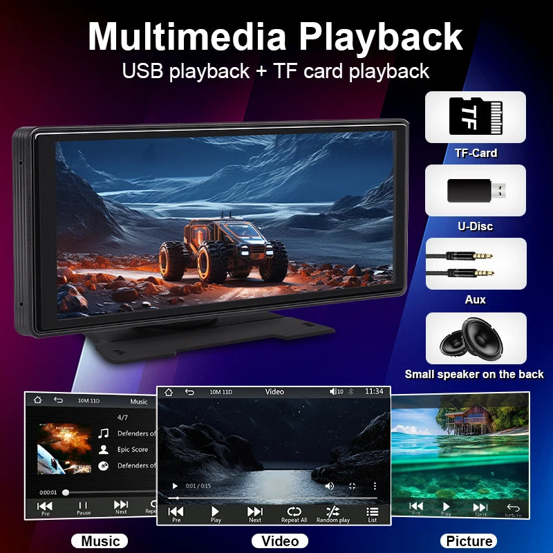 10.26 "coche espejo Radio multimedia reproductor de vídeo universal inalámbrico Carplay Android Auto pantalla con Bluetooth AUX USB