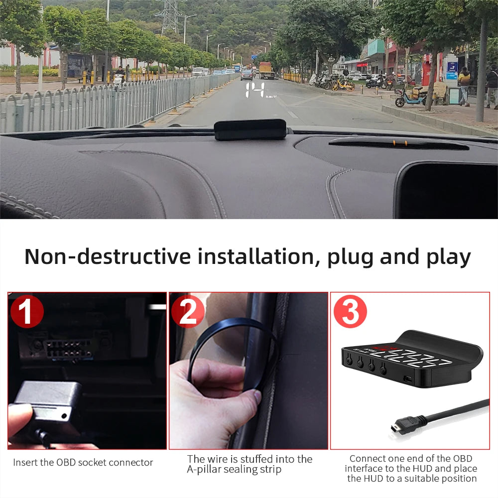 Affichage tête haute OBD2 GPS HUD — projecteur de vitesse voiture, alarme kilométrage, carburant
