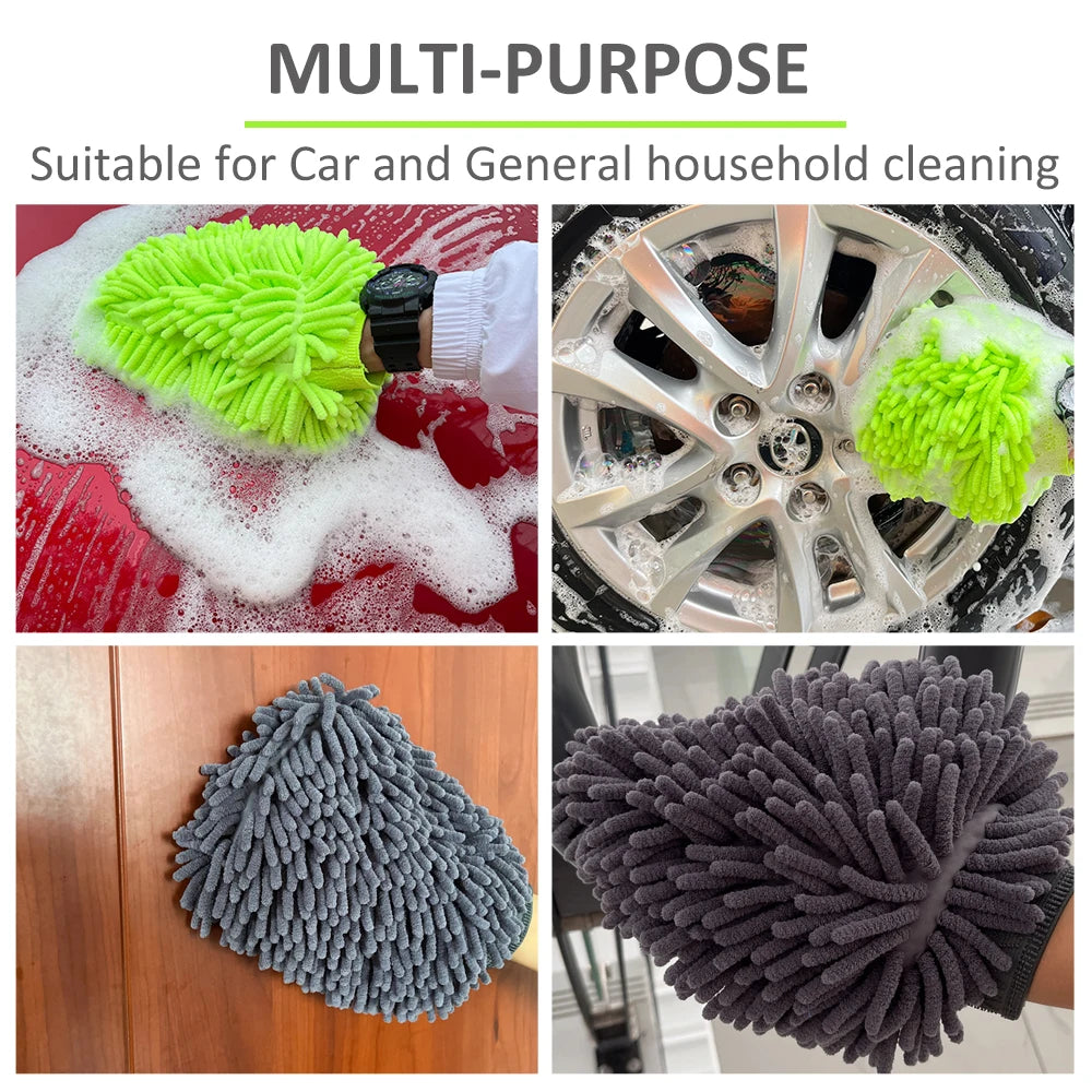 Guantes para lavado de coche, guante de chenilla, paños de felpa gruesa de doble cara, suministros para coche, herramientas de limpieza, accesorios de automóvil, detalles de coche