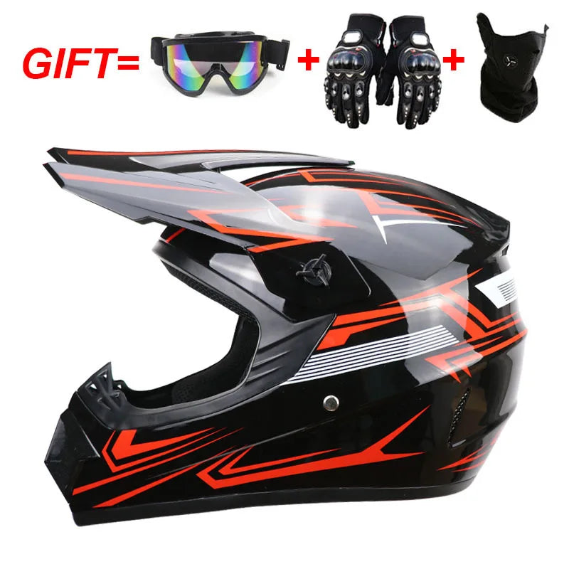 Casco completo de moto para niños, cascos de motocross para niños, gafas de moto todoterreno, guantes de protección para ciclismo