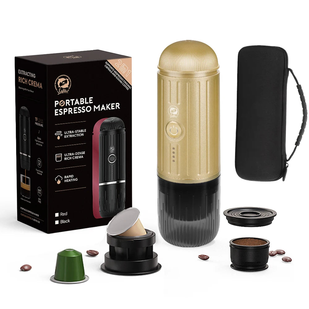 Máquina de café espresso portátil, eléctrica, 19 bares, calentamiento automático, apta para cápsulas Nespresso, café molido